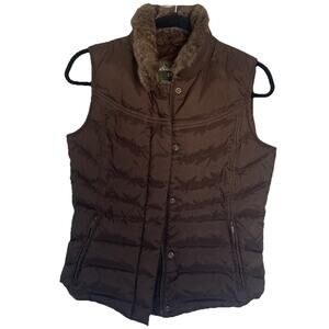 Eddie Bauer Vest Goose Down Chocolate Brown Faux Fur Collar XS Petite